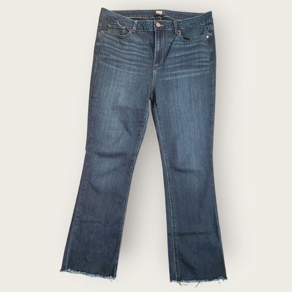 Paige Jeans Women's Sz 33" High Rise Manhattan Straight Frayed Hem Stretch - Picture 4 of 12